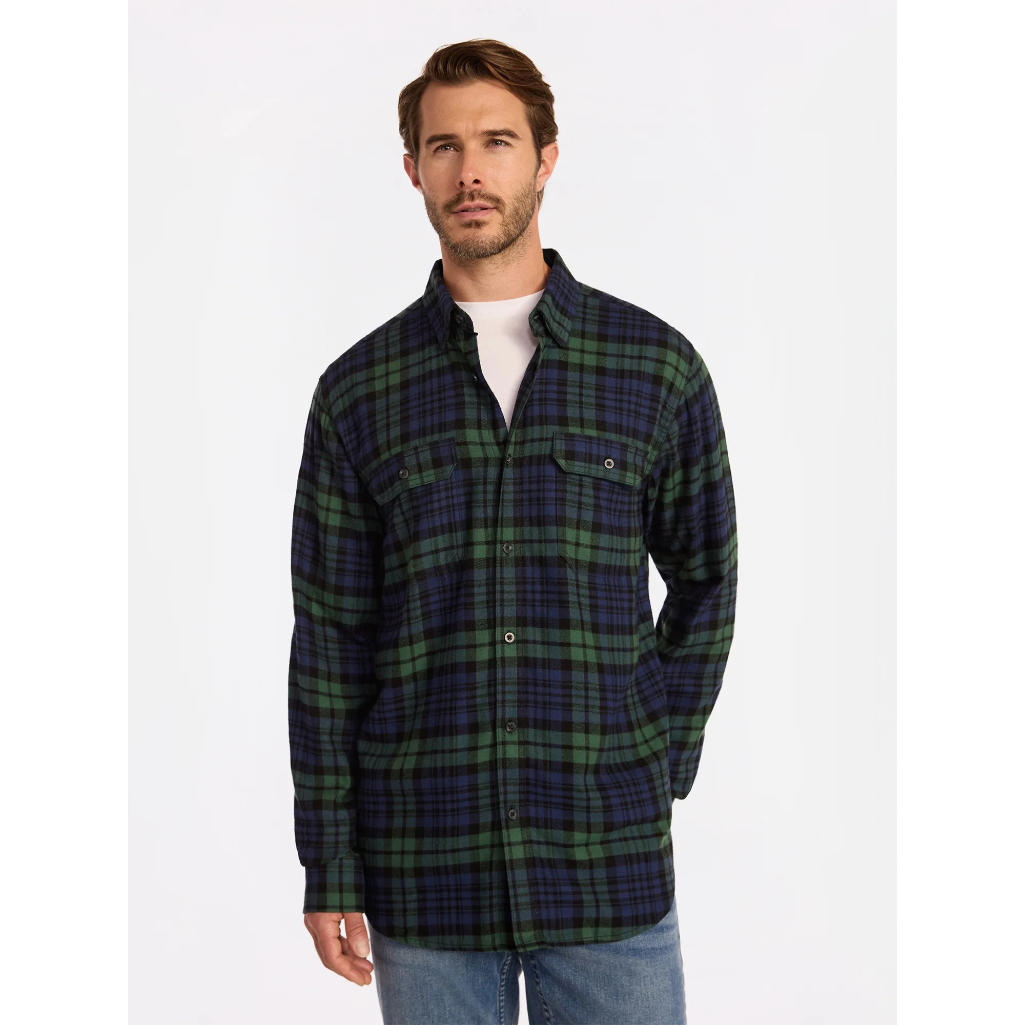 George Men's and Big Men's Double Pocket Flannel Shirt, Sizes XS-3XLT | Walmart (US)