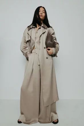 Satin Crepe Trench Coat | Karen Millen US