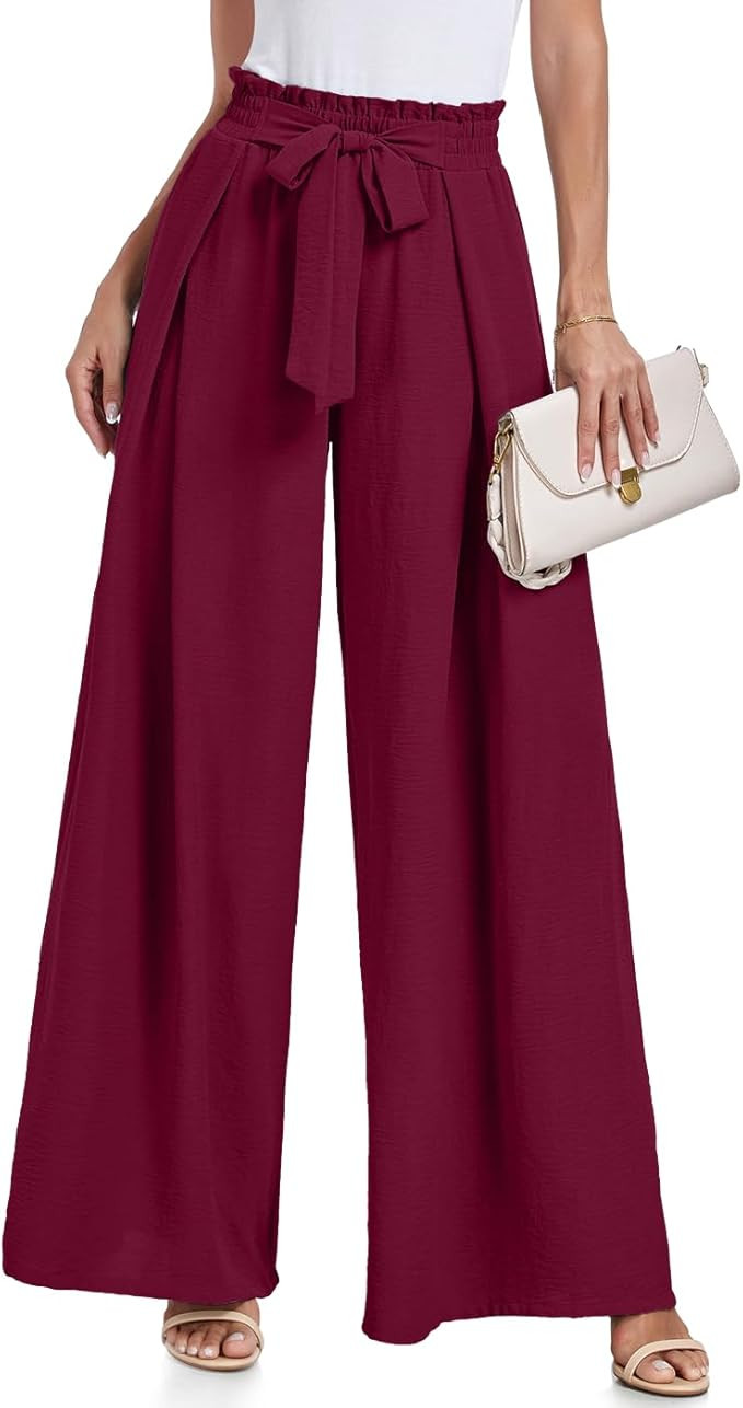 Lepunuo Wide Leg Pants for Women High Waisted Palazzo Pants Work Casual Flowy Tie Knot Trousers w... | Amazon (US)