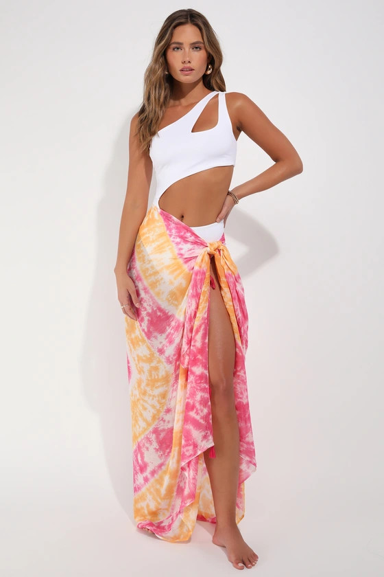 Sunny Livin' Fuchsia Multi Tie-Dye Print Swim Cover-Up Sarong | Lulus