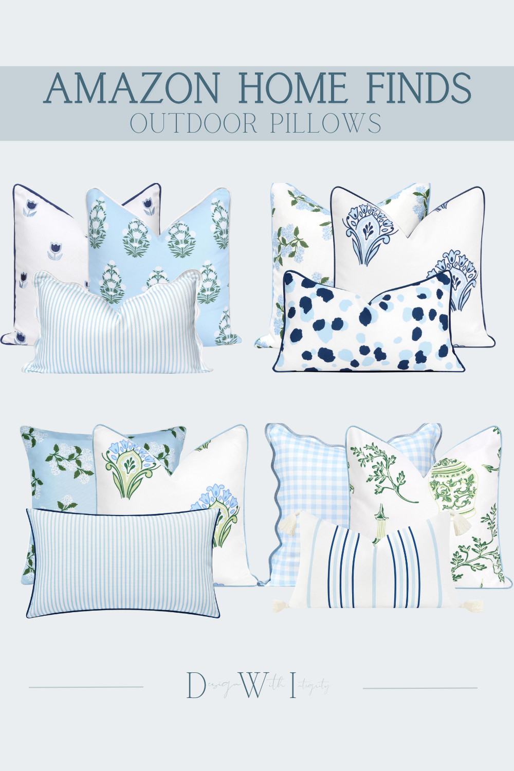 These outdoor pillow pairings are all about crisp contrast and effortless coordination. A classic blue and white palette creates a timeless foundation, while the mix of florals, stripes, and graphic motifs adds visual interest without overwhelming the space. Clean piping and tailored edges keep the look polished, and the varied scales of pattern ensure the arrangement feels layered and intentional.

Perfect for patios, porches, or poolside seating, this curated mix brings indoor style outdoors. Shop the full pillow pairing to recreate this fresh, coastal-inspired look.

#OutdoorPillows #PatioStyling #BlueAndWhiteDecor #OutdoorLiving #PillowPairings 

 #LTKHome