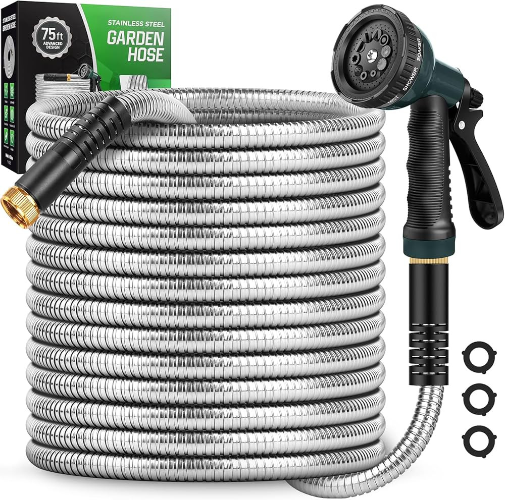 Garden Hose 75 FT with 10-Function Nozzle, Leak-proof Metal Connector Hose, No Knots, Kink-Free, ... | Amazon (US)