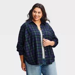 Women's Long Sleeve Relaxed Fit Flannel Button-Down Shirt - Universal Thread™ Brown 2X | Target