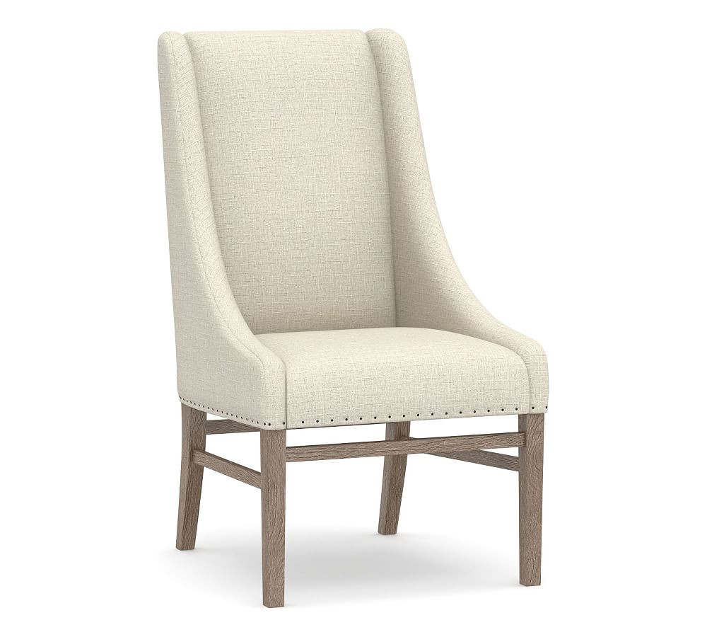 Milan Slope Arm Upholstered Dining Side Chair, Gray Wash Leg, Basketweave Slub Oatmeal | Pottery Barn (US)