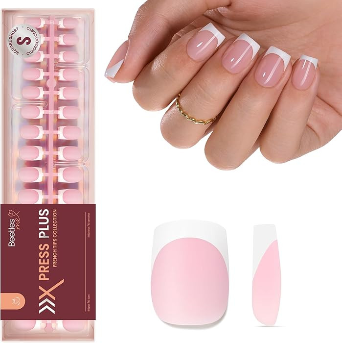 Beetles French Tips Press On Nails: 150 Pcs Pink Short Square Press On Nails Fake Nail Tips, Soft... | Amazon (US)