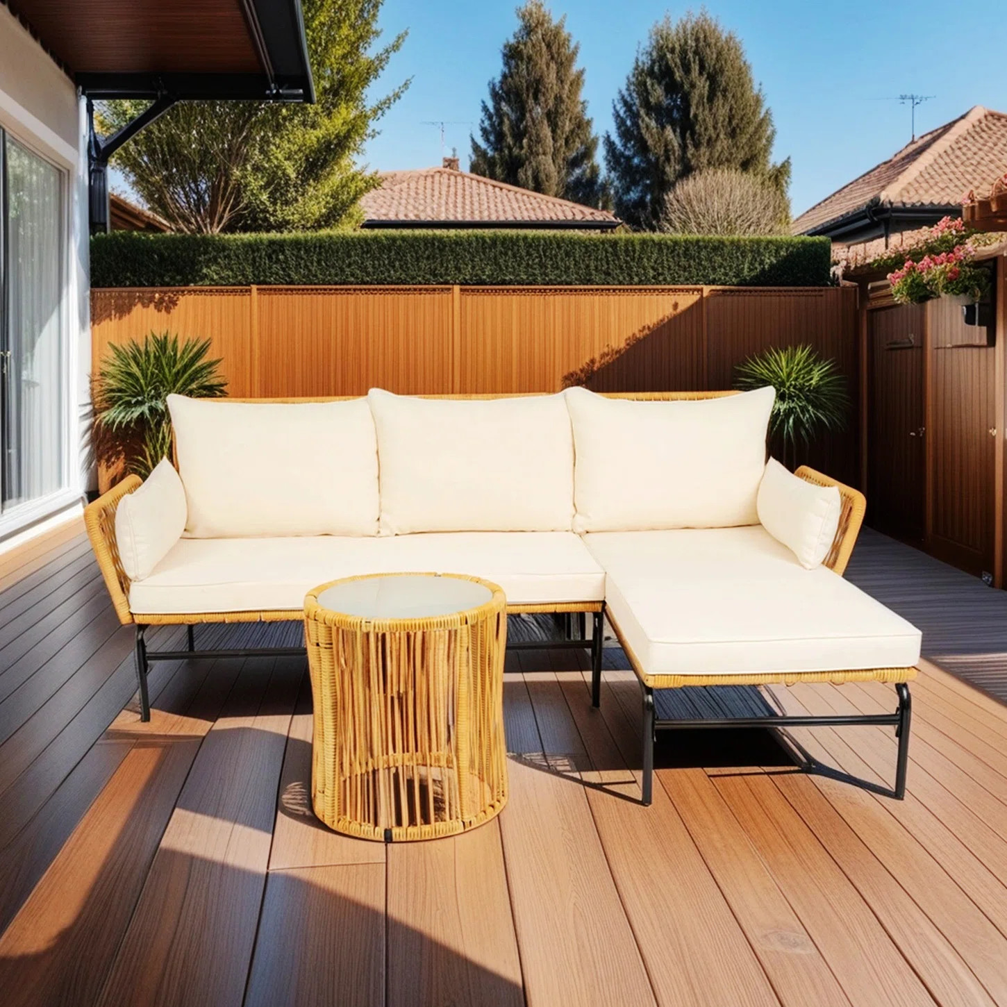 Methembe Wicker 3 - Person Patio Conversation Sets with Cushions | Wayfair North America