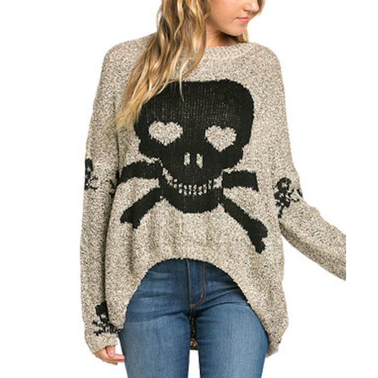 Grey Skull sweater with a Shark Bite Hem | Walmart (US)
