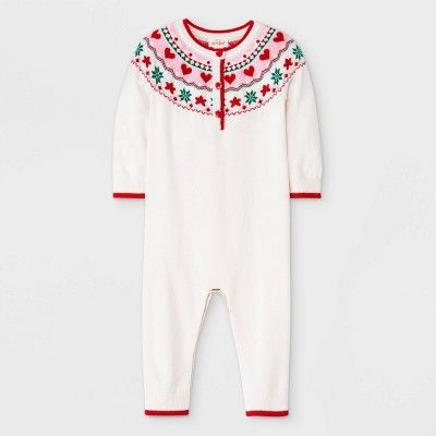 Baby Girls' Fair Isle Sweater Romper - Cat & Jack™ Cream | Target