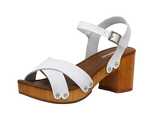 CUSHIONAIRE Slate Faux Wooden Heel Sandal, Comfortable Platform Sandals with Chunky Heels for Women Wide Widths Available,WHITE 8 | Amazon (US)