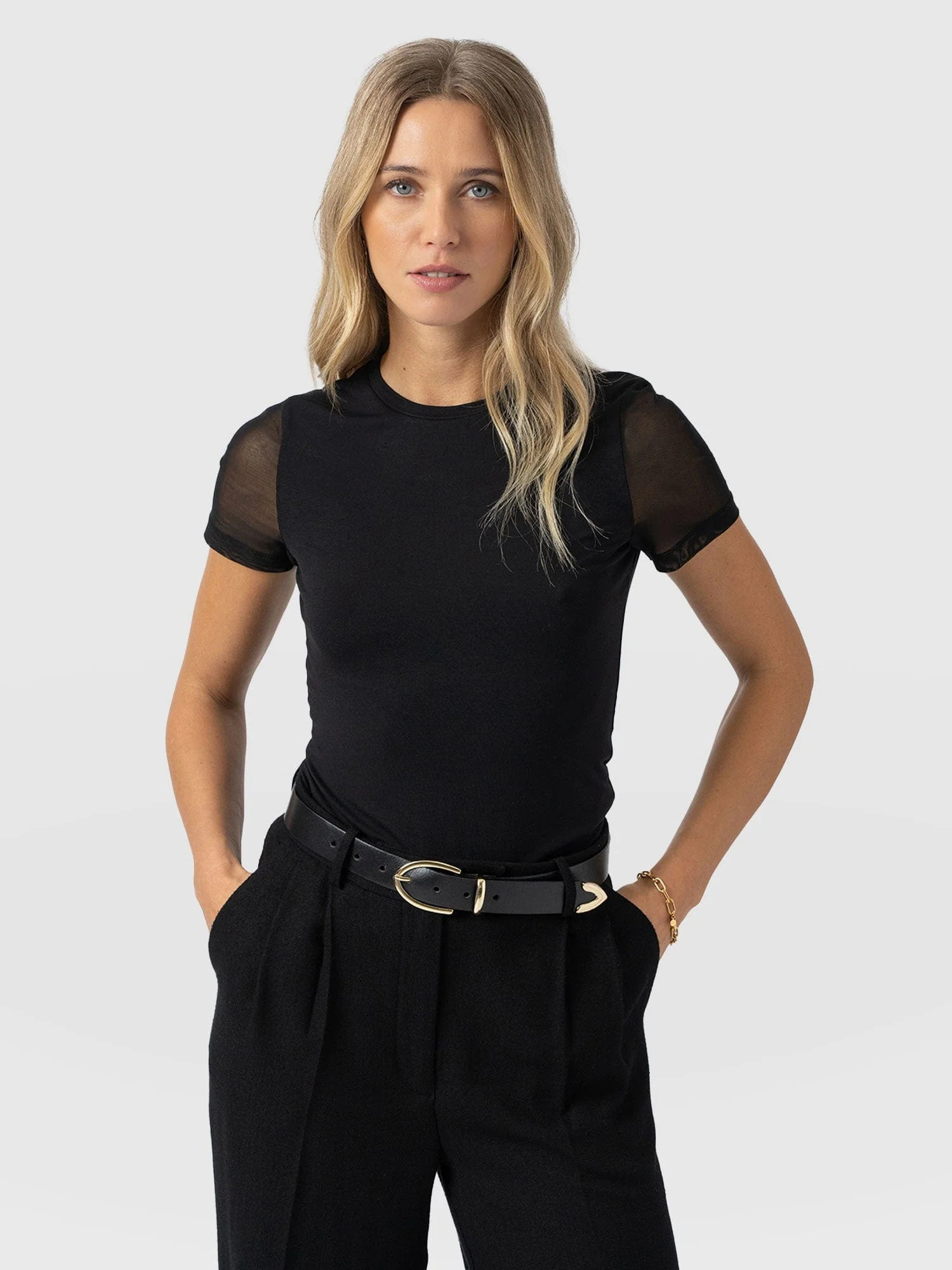 Austen Crew Neck Tee Short Sleeve - Black Mesh | Saint + Sofia