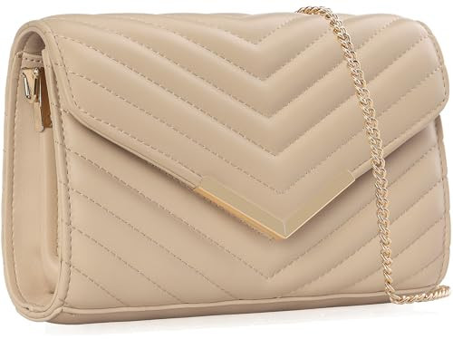 DEXMAY Women Clutch Purses Fashion Quilted Vegan Leather Envelope Evening Handbags Crossbody Bags with Chain Shoulder Strap Nude | Amazon (US)