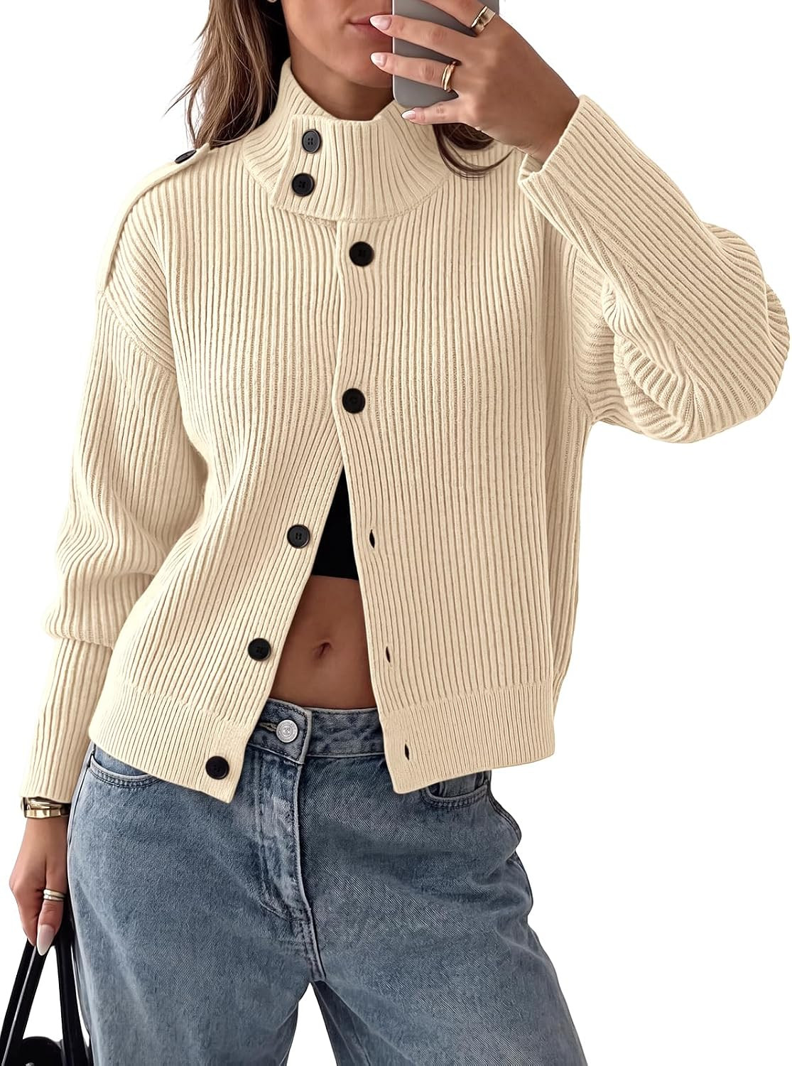 Saodimallsu Womens Button Cardigan Sweaters Fall Chunky Knit Jacket Top | Amazon (US)