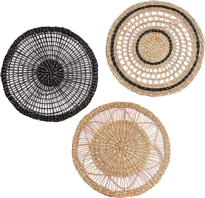 sChicnChill Wall Basket Decor - Set of 3 Rustic Woven Baskets of Seagrass with African Design for... | Amazon (US)