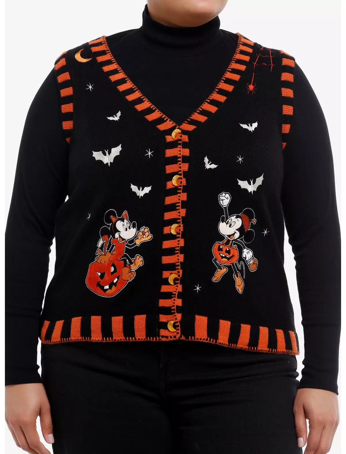 Her Universe Disney Mickey Mouse & Minnie Mouse Pumpkin Girls Sweater Vest Plus Size | Hot Topic