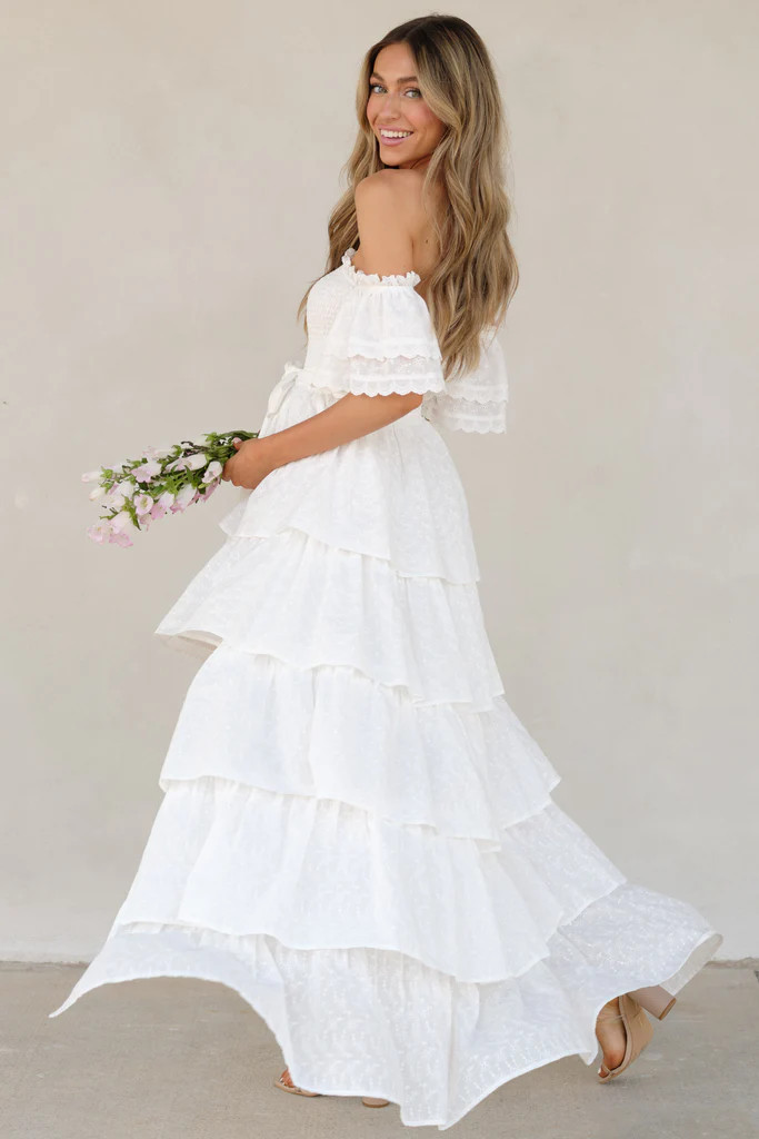 Feeling Mighty Fine White Eyelet Dress | Red Dress 