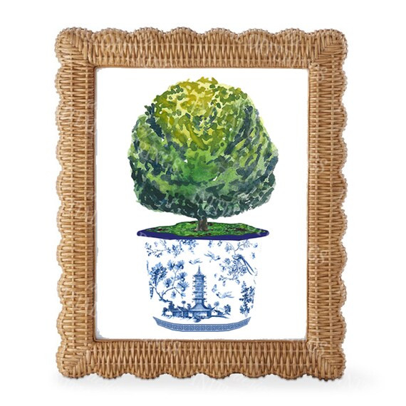 Chinoiserie Planter Topiary   Blue and White Art  | Etsy | Etsy (US)