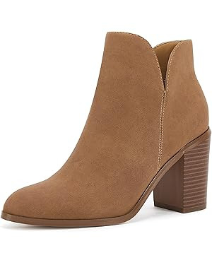 LAICIGO Womens V Cut Ankle Boots Side Zipper Chunky Stacked Heel Snakeskin Booties Shoes | Amazon (US)