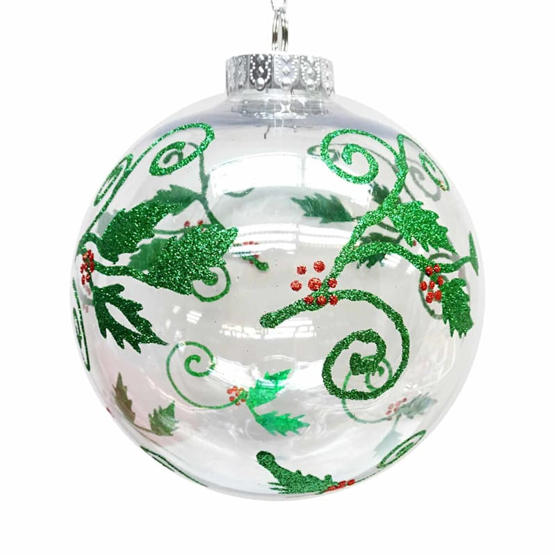 Classic Christmas Clear with Holly Ball Ornament, 150mm | At Home