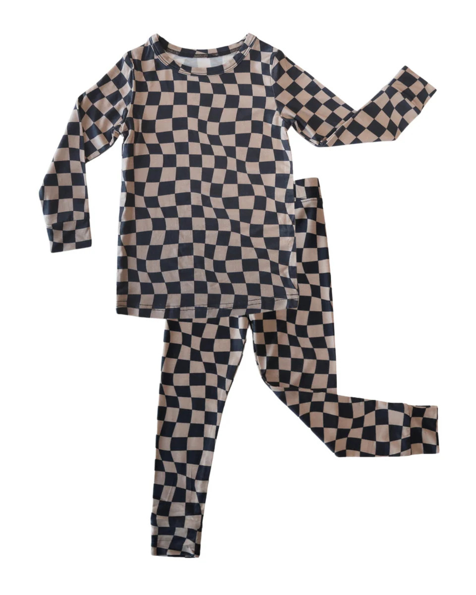 Wavy Checkerboard Two-Piece Set - Bamboo Pajama | Lolli Co.