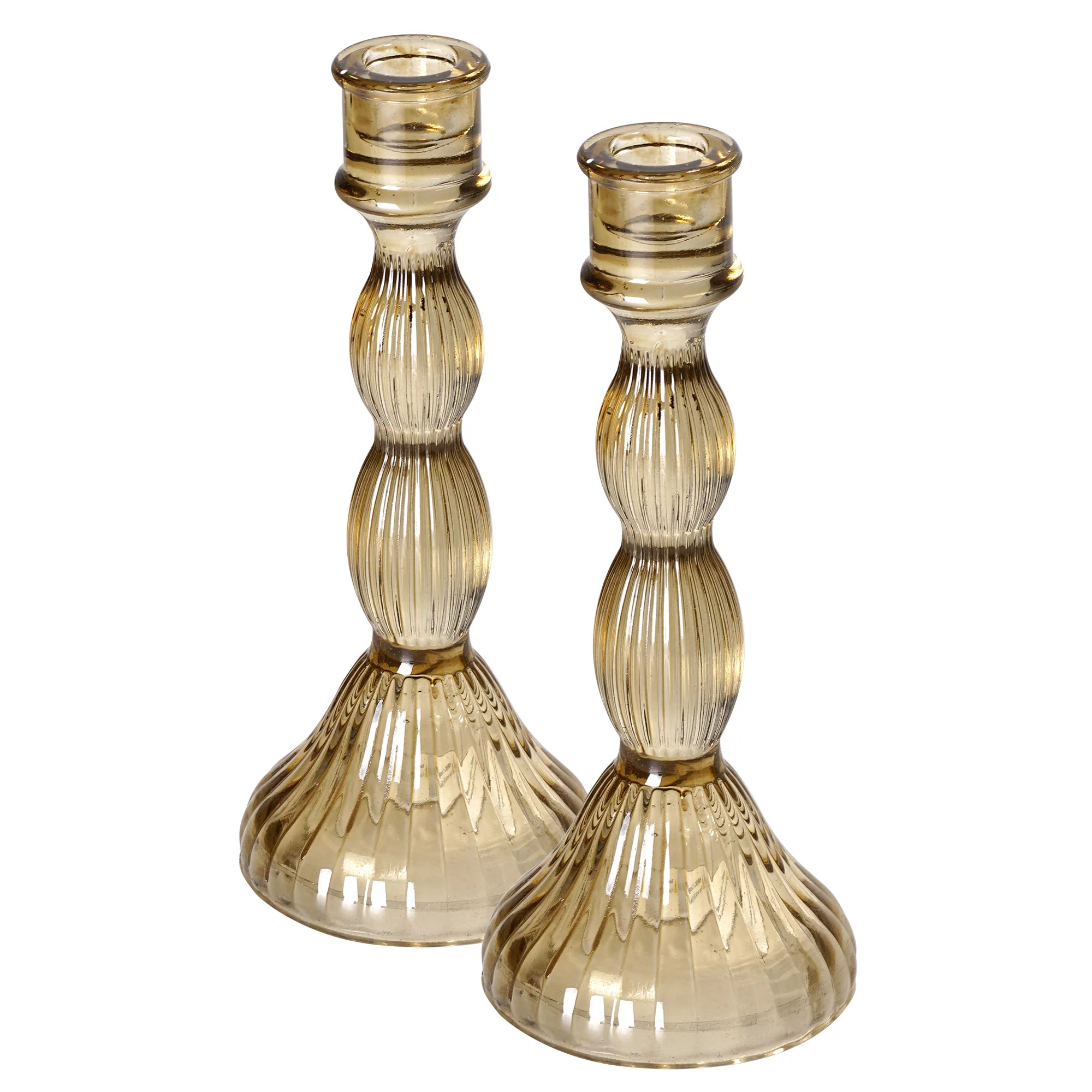 Crystal Art Gallery Traditional Glass Candle Stick Holder Set of 2, Neutrals | Walmart (US)
