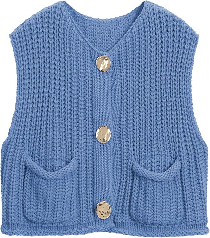 Hixiaohe Womens Crochet Chunky Knit Top Sleeveless Button Down Crop Tops Trendy Cardigan Sweater ... | Amazon (US)