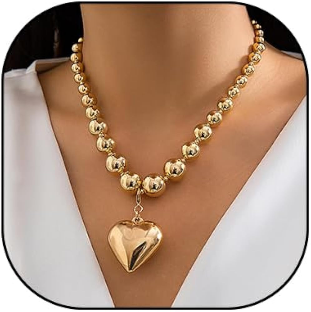 YOOESTORES82 Heart Necklaces for Women Gold Chunky Heart Necklace Beads Choker Necklaces Y2k Neck... | Amazon (US)