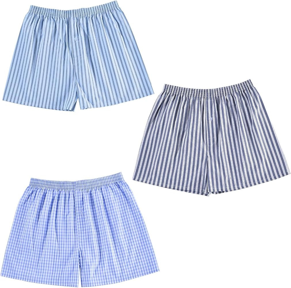 CINVIK Mens Loose Boxers 100% Cotton Short Inseam Boxer Shorts Sleep Pajamas Multipacks | Amazon (US)