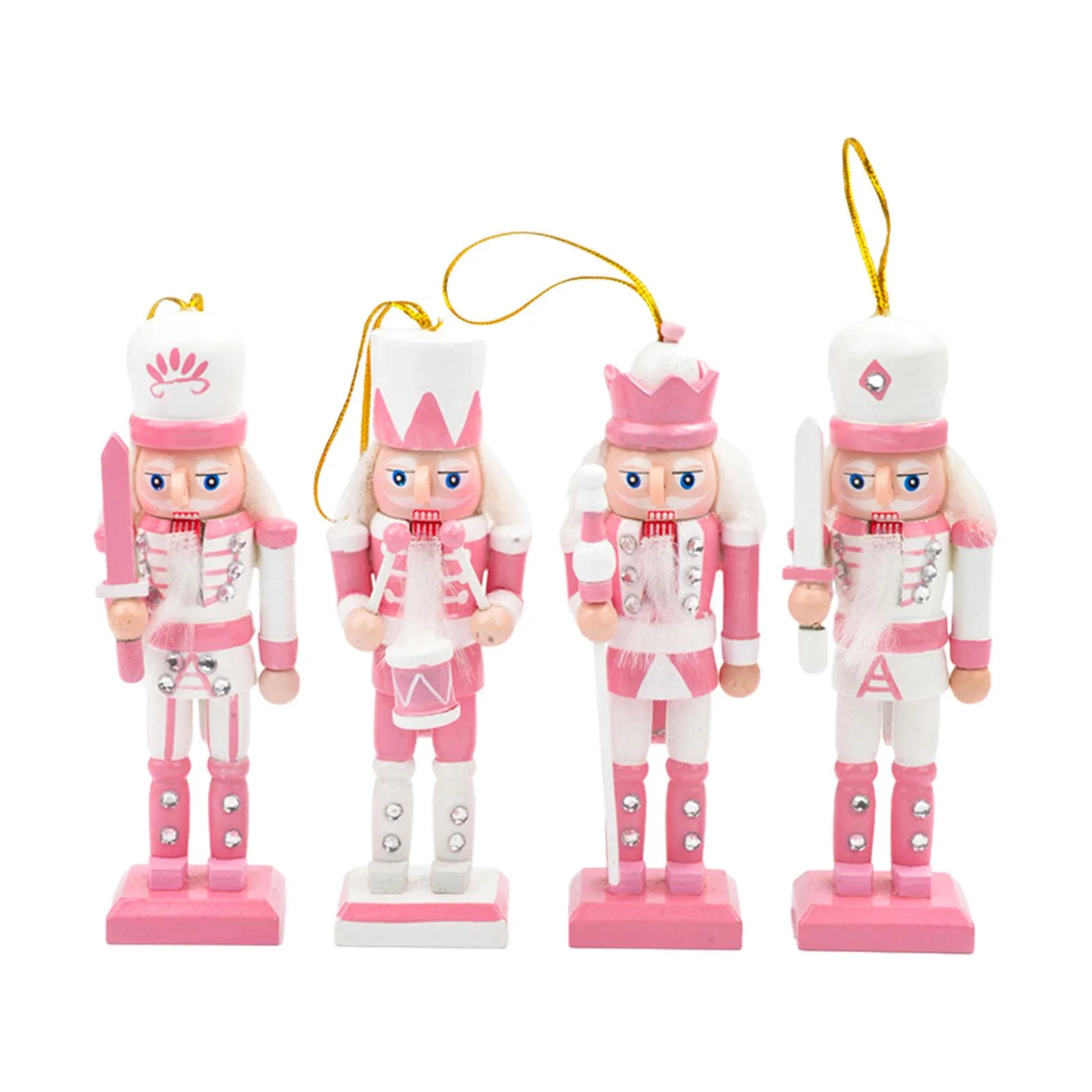 S SERENABLE 4x Wooden Nutcracker Soldier Figurine Doll Pink Ornament Pendant Tabletop Figurine Pa... | Walmart (US)