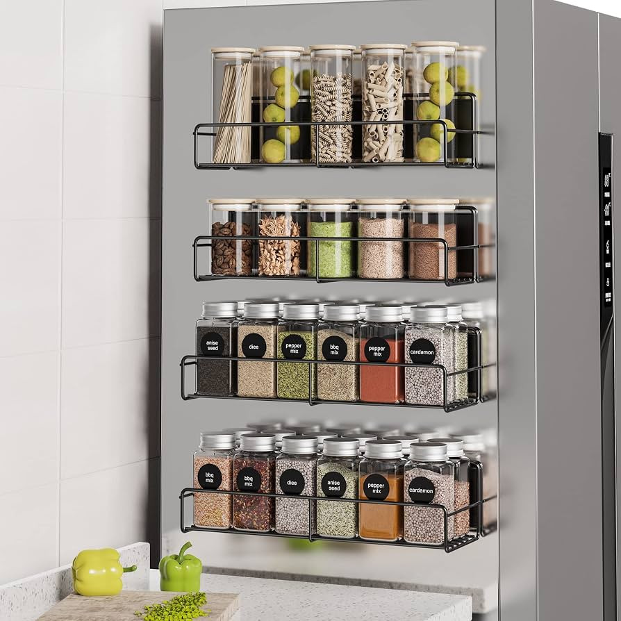 Mystozer 4 Pack Magnetic Spice Rack Organizer, Space Saver for Refrigerator and Microwave Oven, M... | Amazon (US)