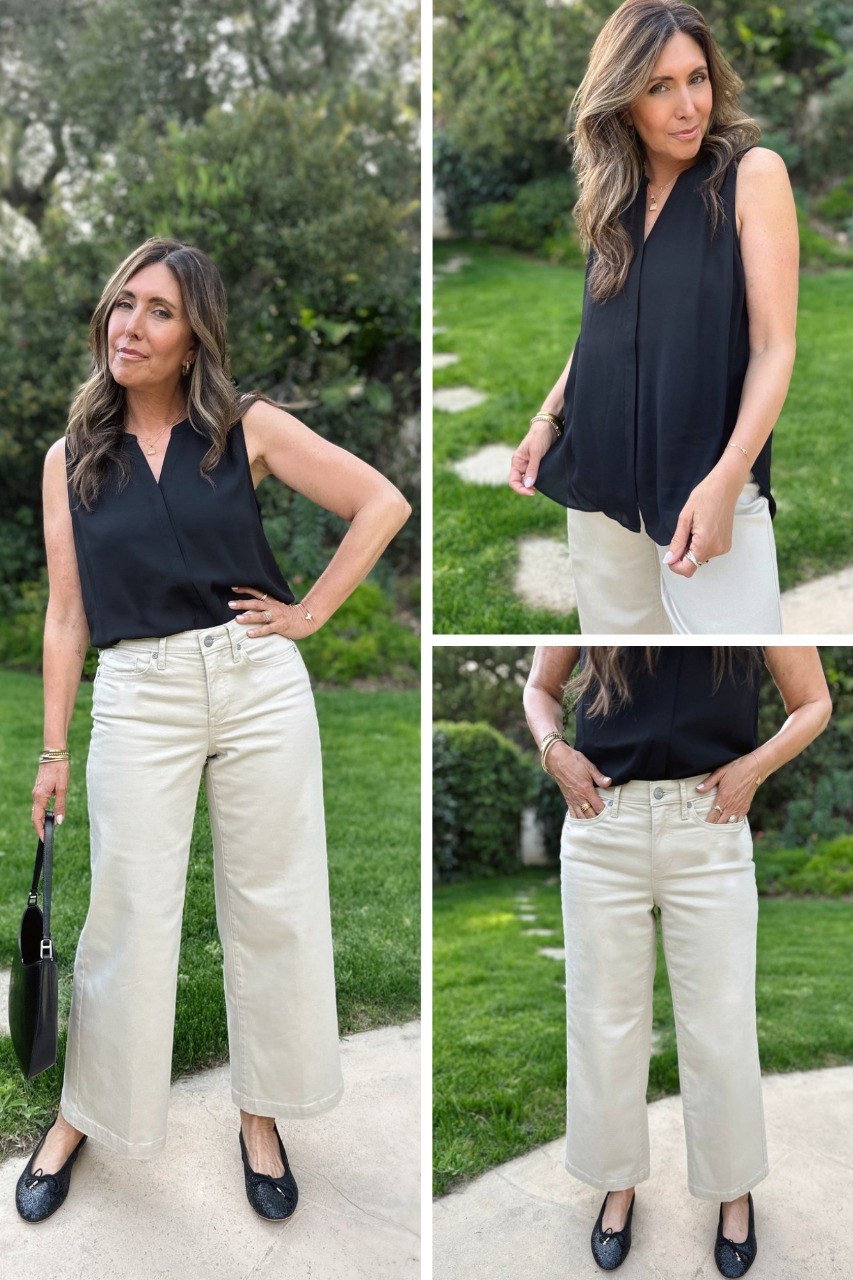 Wide-leg jeans are still a trend, and the Teresa Wide Leg Ankle Jean from NYDJ is a fresh take 👖. The deep trouser hem adds polish, while the cropped ankle and Lift Tuck Technology give an ultra-flattering fit 🙌—these jeans seriously take 10 pounds off!

I paired them with the Sleeveless Pintuck Blouse ❤️ —chic and comfy, with a mandarin collar and back pleat that make it perfect for layering or wearing solo in warmer weather 🌞.

#NYDJ #WideLegJeans #LiftTuckTechnology #EffortlessStyle #LTKStyle #OutfitInspo ✨

#LTKStyleTip #LTKSeasonal #LTKFindsUnder50