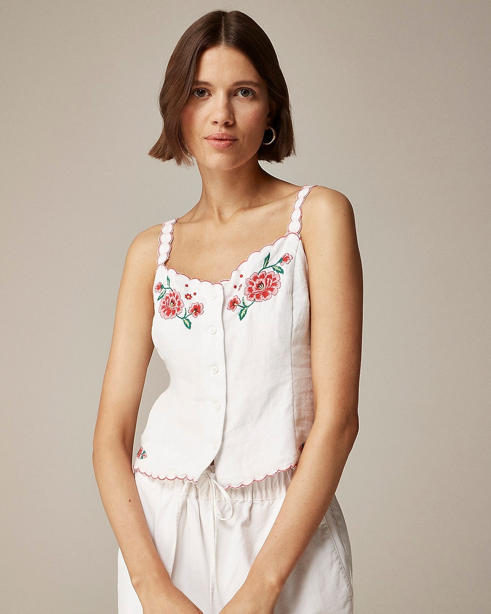 Embroidered tank top in linen | J. Crew US
