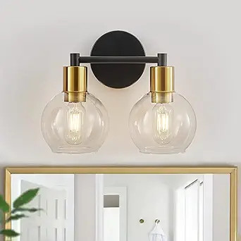 DADUL Gold Bathroom Vanity Light Fixture, 2 Light 13 inch Modern Spherical Metal Wall Sconce with... | Amazon (US)