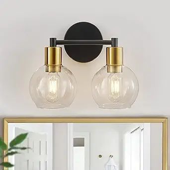 DADUL Gold Bathroom Vanity Light Fixture, 2 Light 13 inch Modern Spherical Metal Wall Sconce with... | Amazon (US)