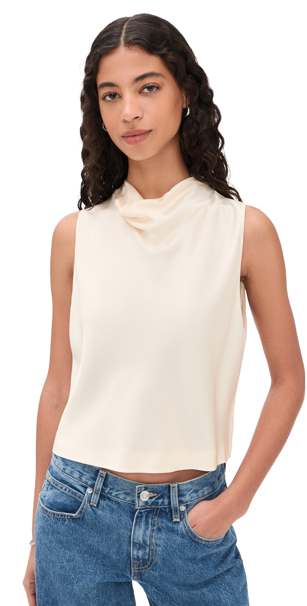 Vince Cropped Cowl Neck Top Flax M | Shopbop