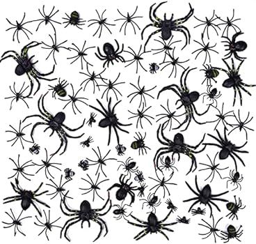 FUN LITTLE TOYS 69PCS Scary Plastic Fake Black Spiders Bulk with 3Pack Spider Web Halloween Decorati | Amazon (US)