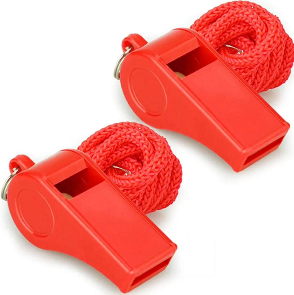 Red Emergency Whistles with Lanyard, Loud Crisp Sound, 2 Packs Plastic Whistles Ideal for Lifegua... | Amazon (US)