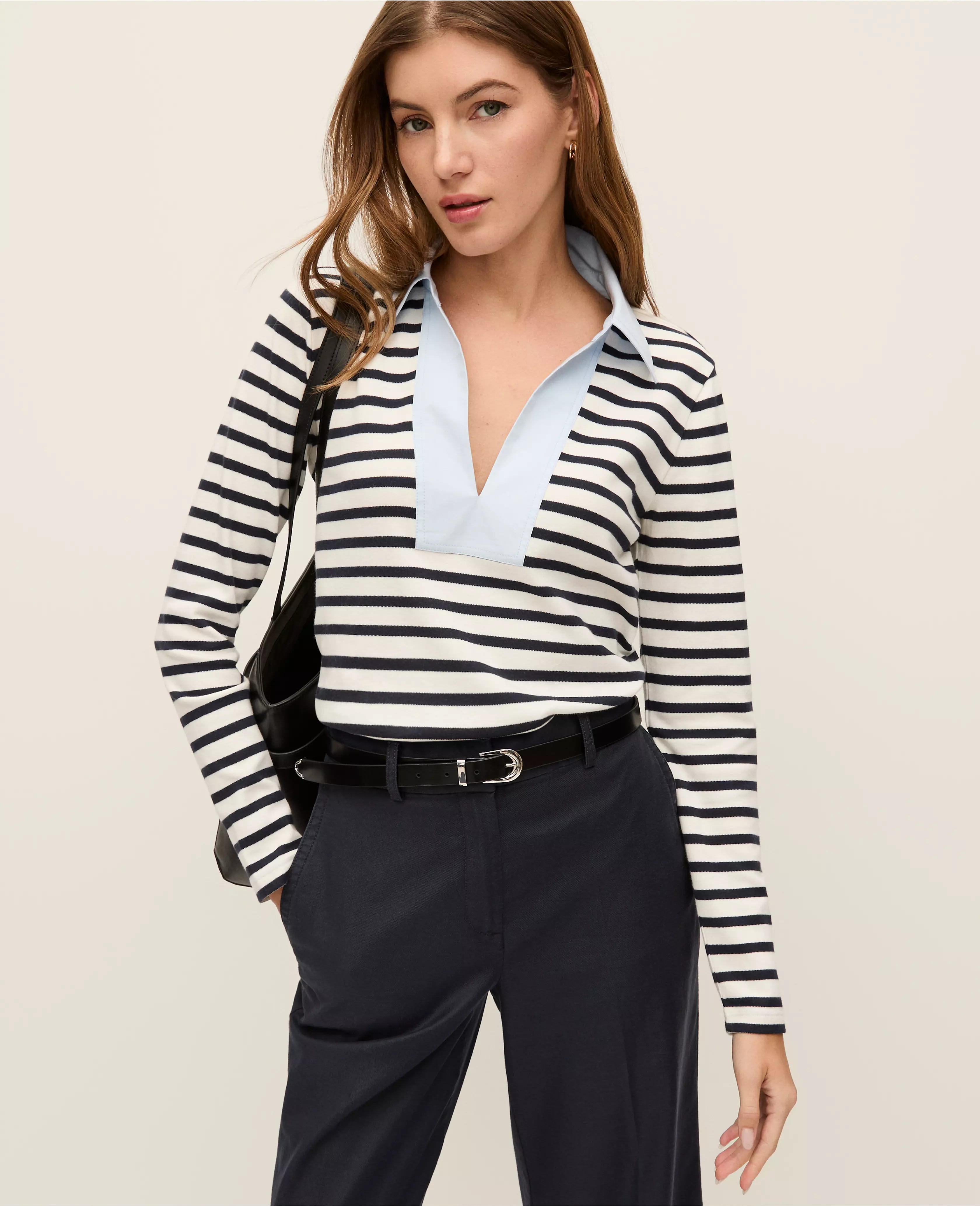 Weekend Collection Striped Mixed Media Top | Ann Taylor