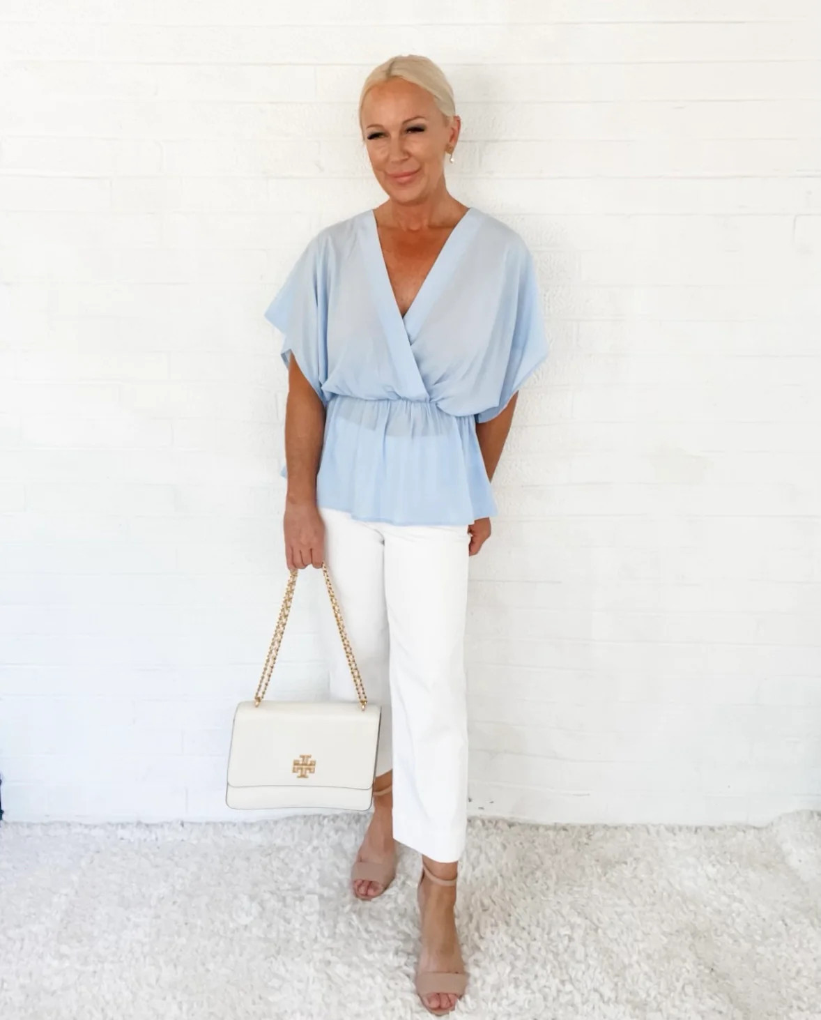 Baby Blue Kimono Sleeve Top | Peppered with leopard