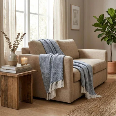 Blue Woven Cotton Striped Throw Blanket | Wayfair North America