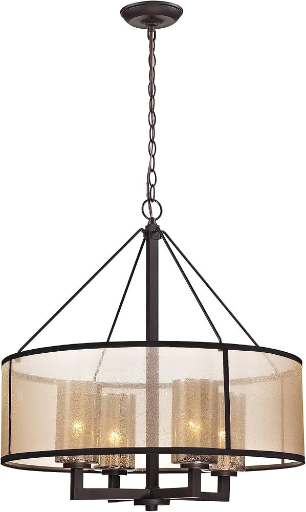 Elk Home Diffusion 24-inch Chandelier – 57027/4 Drum Pendant w/Beige Fabric and Mercury Glass i... | Amazon (US)