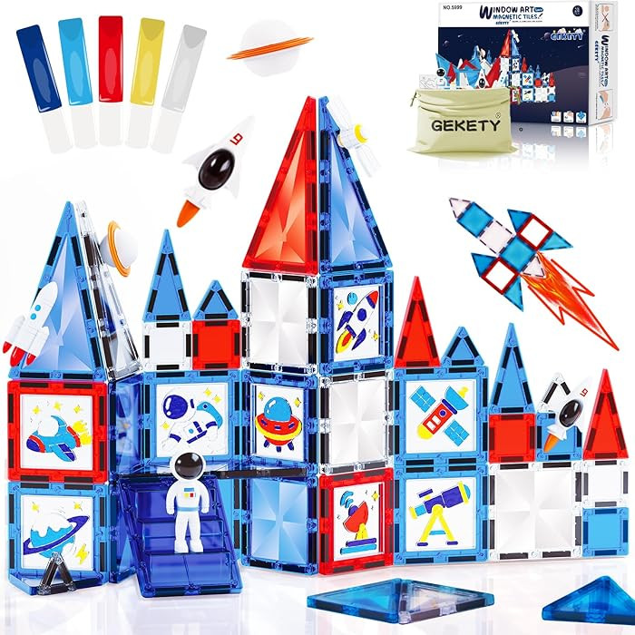 Magnetic Tiles - 58 Pcs Space Magnets Building Blocks Set - Sensory Travel Toys for Toddler - STE... | Amazon (US)