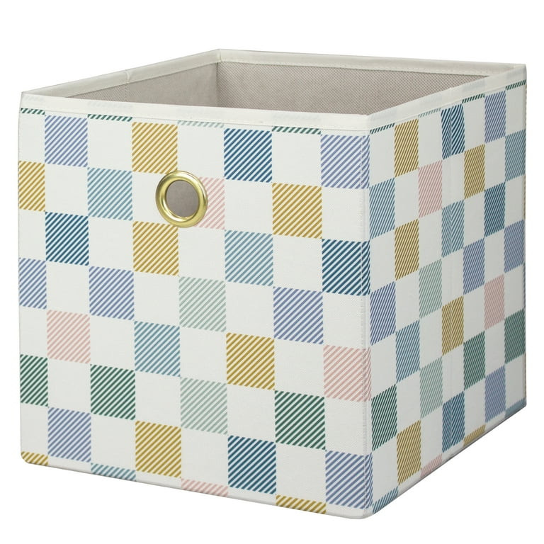 Mainstays Collapsible Fabric Cube Storage Bin, Multi Check | Walmart (US)