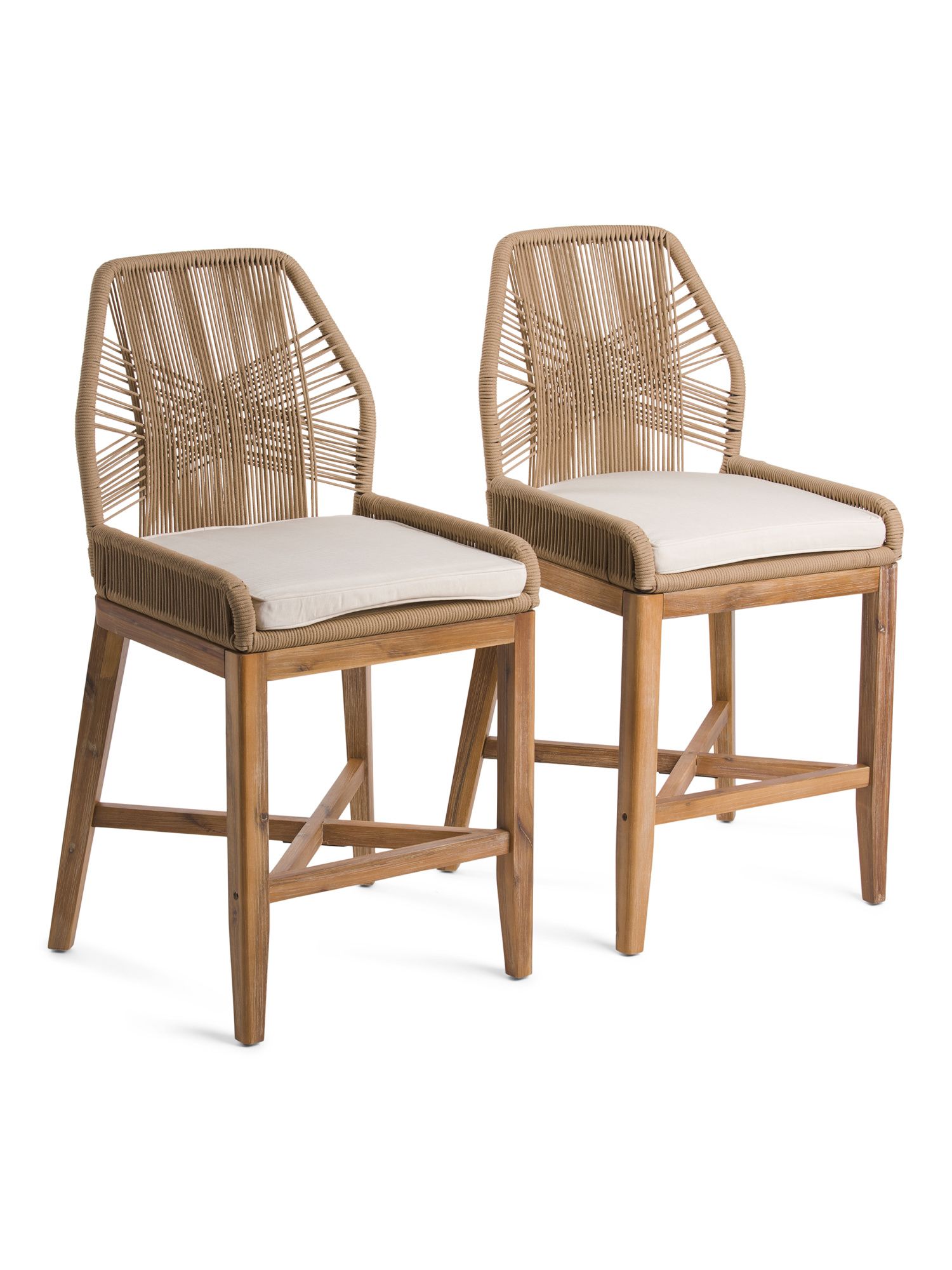 Set Of 2 Rope Crossweave Counter Stools With Cushion Seats | TJ Maxx