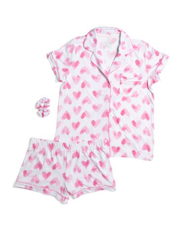 2pc Girls Heart Pajama Set With Scrunchie | TJ Maxx