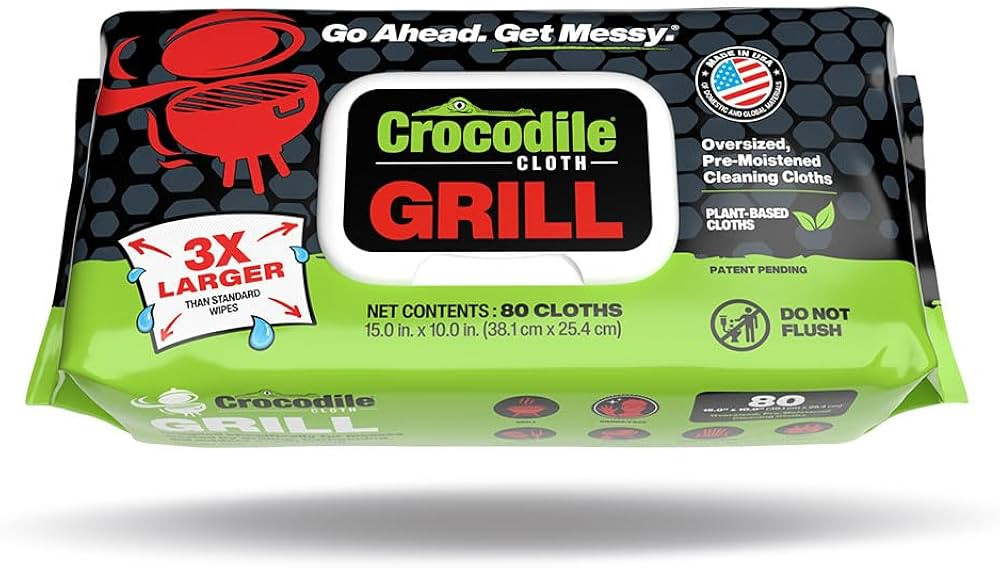 Crocodile Cloth Grill - 80 (15" x 10") Plant-based Cleaning Wipes. Safe on Skin & Multiple Surfac... | Amazon (US)