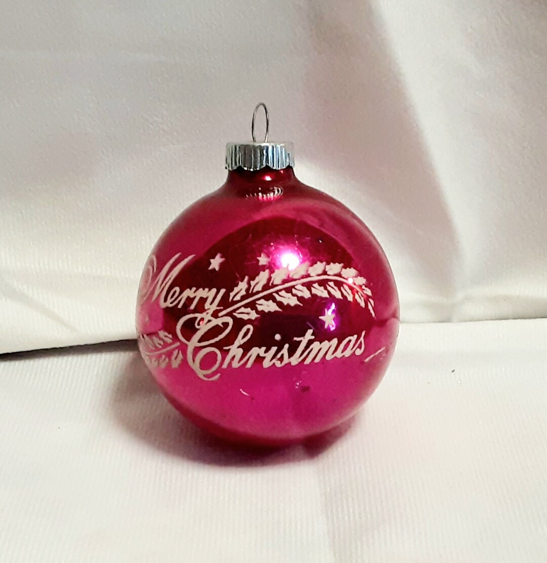 Stenciled Shiny Brite Merry Christmas in White Dark Pink - Etsy | Etsy (US)