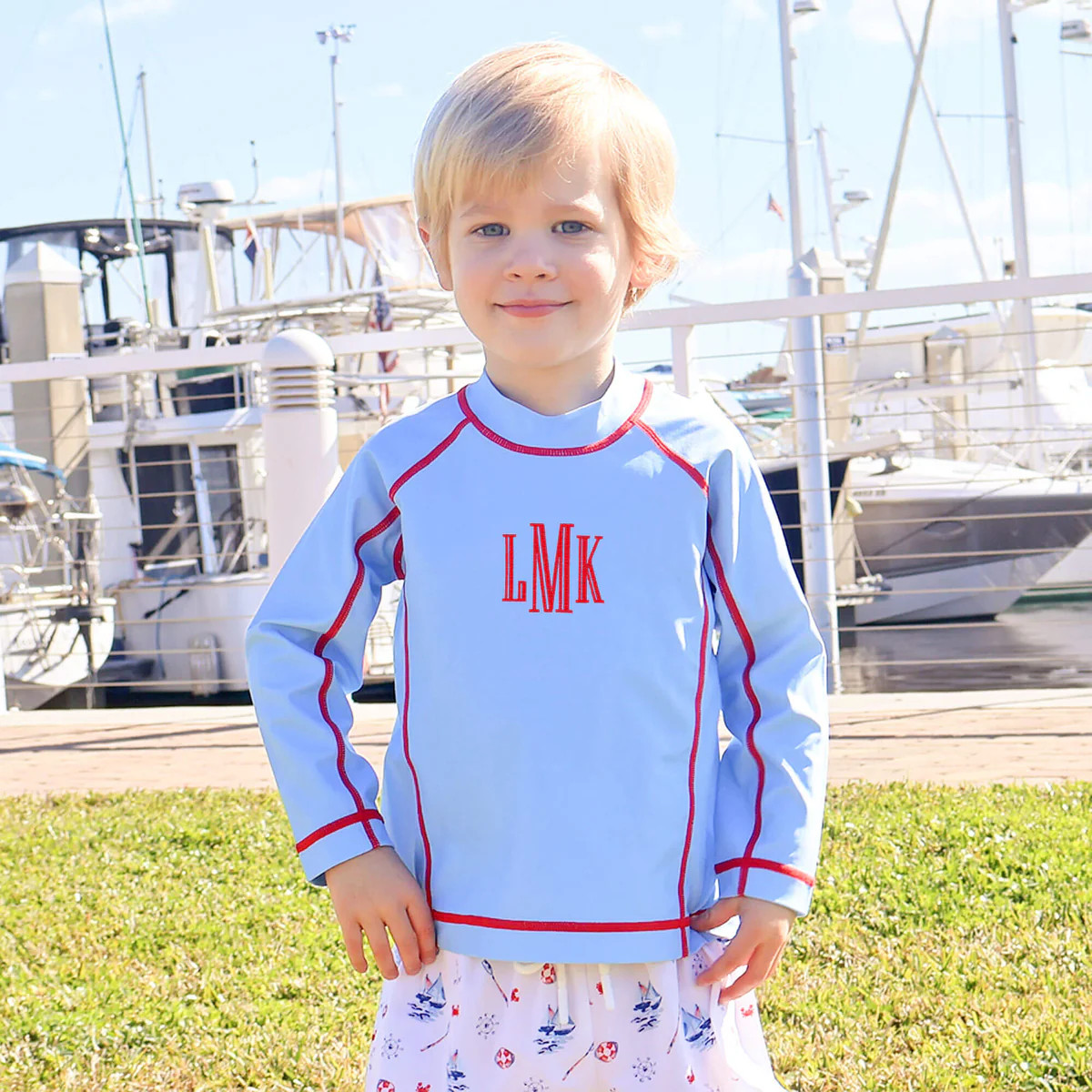Nautical Blue with Red Trim Rash Guard | Classic Whimsy