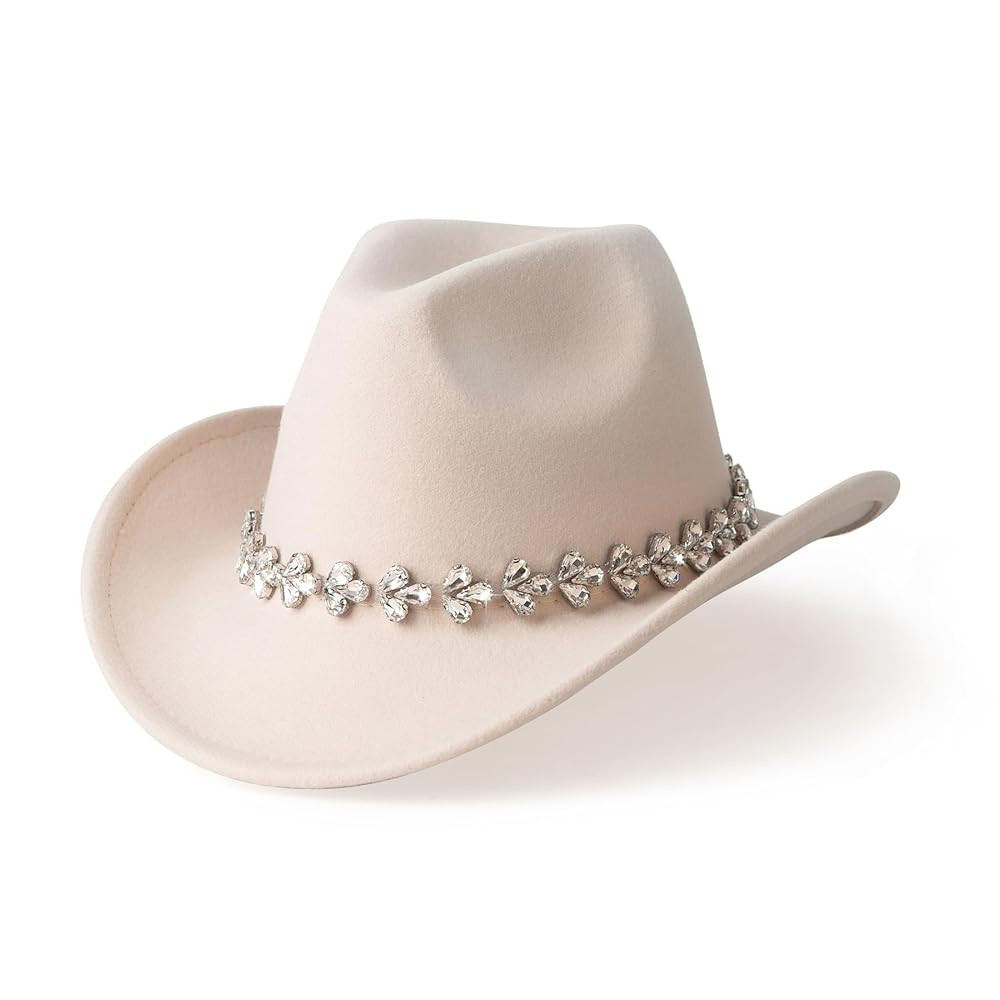Glitter Rhinestones Cowboy Hats for Women Wide Brim Felt Western Cowgirl Hat with Bling Diamond B... | Amazon (US)