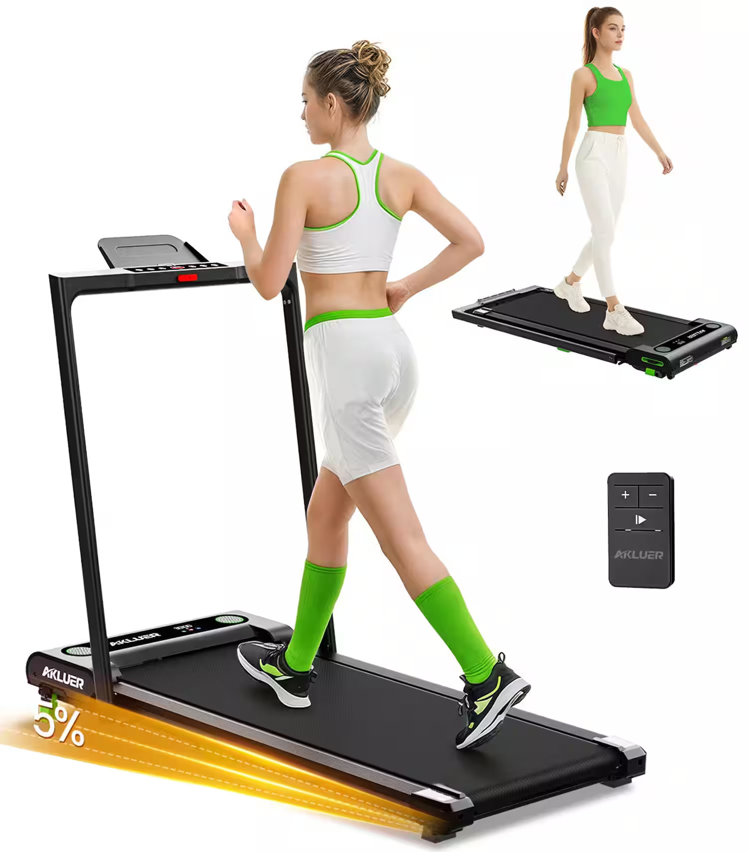 Akluer - 480L-B Incline Foldable Walking Pad, 2.5HP Under Desk Treadmill, LED Screen & Remote Control, 330lbs Max Capacity - Black | Best Buy U.S.