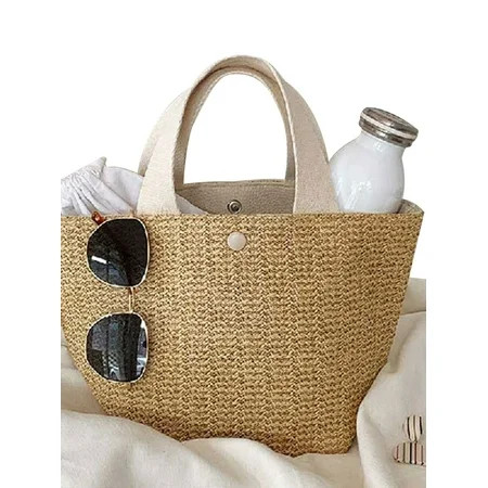 Women Large Capacity Straw Handbag Beach Holiday Casual Style Woven Shoulder Handbag | Walmart (US)